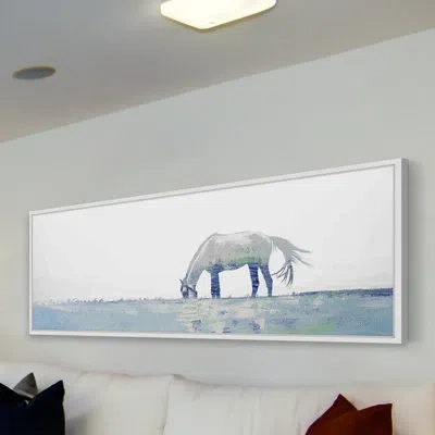 Parvez Taj 'distant Horse Grazing' - Picture Frame Print On Paper In White;gray