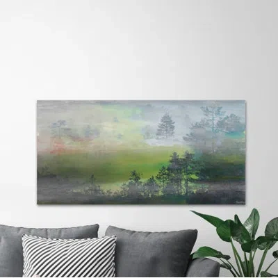 Parvez Taj 'distant Meadow' By  Painting Print On Wrapped Canvas In Green;gray;yellow
