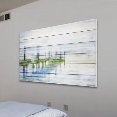 Parvez Taj 'dock Mist' By  Painting Print On White Wood In Blue;green;gray