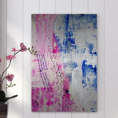 Parvez Taj 'exhilaration' By  Painting Print On Brushed Aluminum In Blue;gray;pink