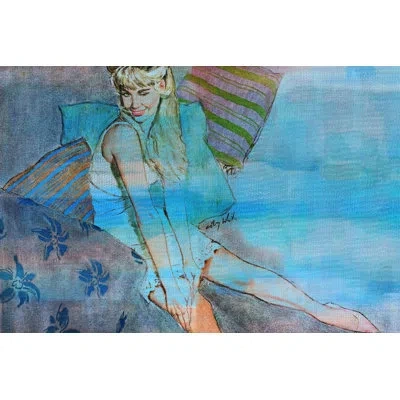 Parvez Taj 'flirty Wink' By  Painting Print On Wrapped Canvas In Blue;purple