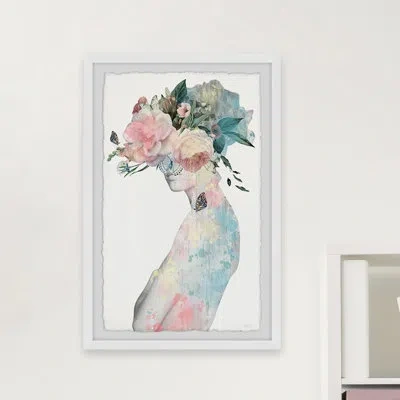 Parvez Taj 'flower And Butterflies Ii' Framed Print In Blue,green,pink
