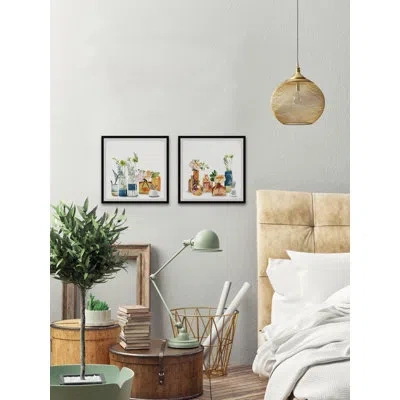 Parvez Taj Flowers In Colorful Vases Diptych In Orange,yellow,blue,white,green