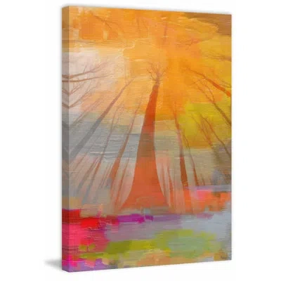 Parvez Taj 'gold From Above' By  Painting Print On Wrapped Canvas In Orange,gray;gray;pink;orange