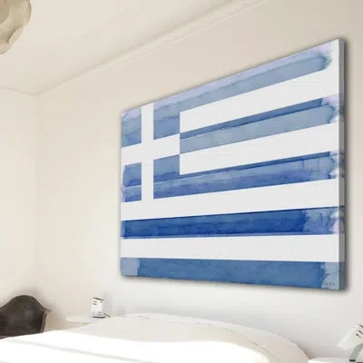 Parvez Taj 'greek Flag' By  - Wrapped Canvas Print On Canvas In White,blue;blue;white
