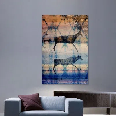 Parvez Taj 'herd Drawing' By  Painting Print On Wrapped Canvas In Blue;brown;gray