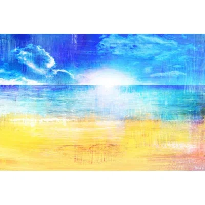 Parvez Taj 'horizon Sun' By  - Wrapped Canvas Print In Blue;yellow;peech