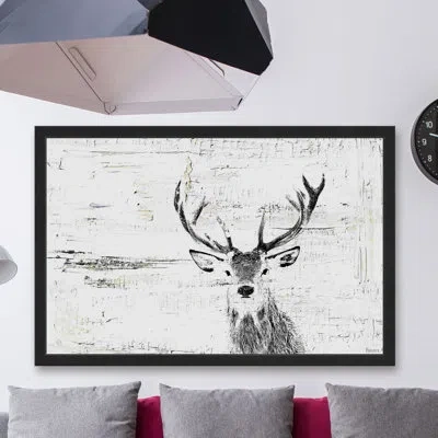 Parvez Taj 'inquisitive Deer' - Picture Frame Painting Print On Paper In Gray,white