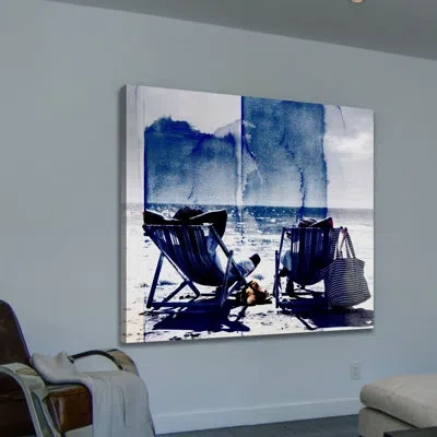 Parvez Taj 'life's A Beach' By  Painting Print On Wrapped Canvas In Blue;gray