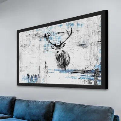 Parvez Taj 'looking For The Herd' - Picture Frame Painting Print On Paper In Blue;black