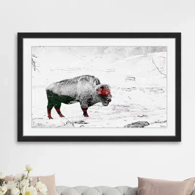 Parvez Taj 'lost Buffalo' - Picture Frame Painting Print On Paper In White;green;gray;red