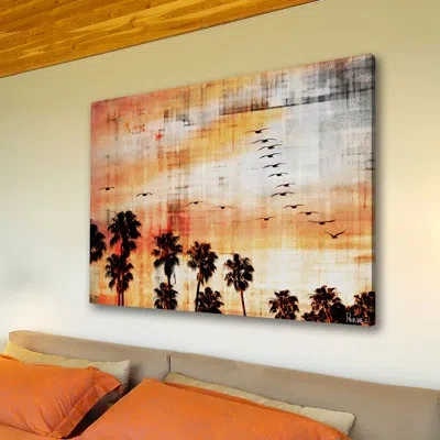 Parvez Taj 'ocean Trails' By  - Wrapped Canvas Graphic Art Print In Gray;yellow;orange
