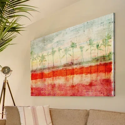 Parvez Taj 'palm Beach' By  Painting Print On Wrapped Canvas In Green;red