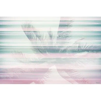 Parvez Taj 'palm Leaves' By  Painting Print On Wrapped Canvas In Blue;gray;pink