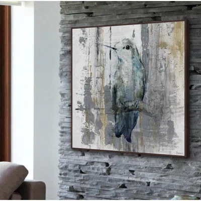 Parvez Taj Perching Gray By  - Floater Frame Painting Print On Canvas In Blue;gray