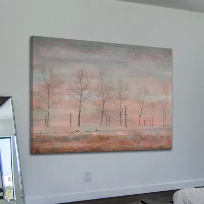 Parvez Taj 'pink Horizon' By  Painting Print On Wrapped Canvas In Blue;pink
