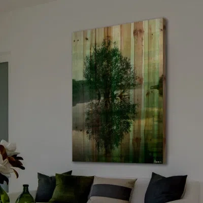 Parvez Taj 'reflective' By  Painting Print On Natural Pine Wood In Green,gray;green;gray