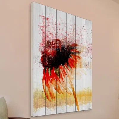 Parvez Taj Rustic Floral Flower 4 By  - Print On Wood In Black;red;orange