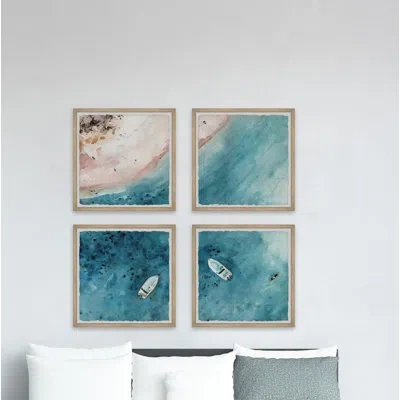 Parvez Taj Sailing To The Vast Sea Quadriptych In Blue,pink,brown,white,orange