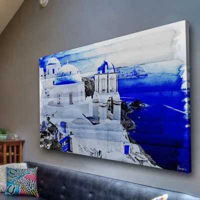 Parvez Taj Santorini By  - Print On Canvas In White,blue;blue;white