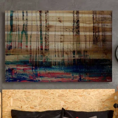 Parvez Taj 'shaded Colors' By  Painting Print On Natural Pine Wood In Blue;gray;red