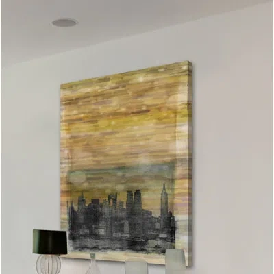 Parvez Taj 'shaded Nyc' By  Wrapped Canvas Watercolor Painting Print On Canvas In Gray;yellow