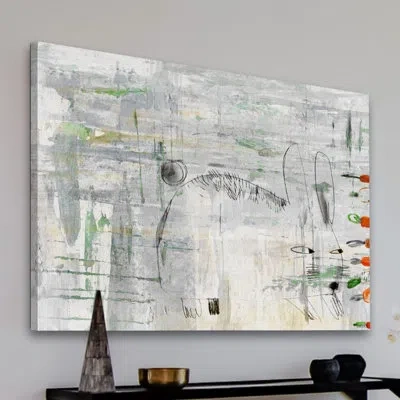 Parvez Taj 'sneaky Rabbit' Painting Print On Wrapped Canvas In Green;gray