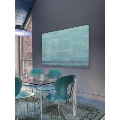Parvez Taj 'snowy Forest' By  Painting Print On Wrapped Canvas In Blue