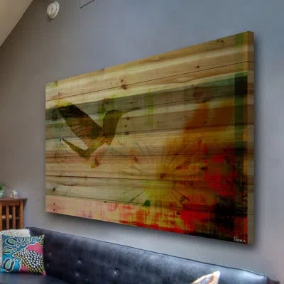 Parvez Taj 'spring Hill' By  Painting Print On Natural Pine Wood In Green;red;yellow;yellow,red