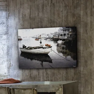 Parvez Taj 'still Dock' By  Painting Print On Wrapped Canvas In Brown;white;gray