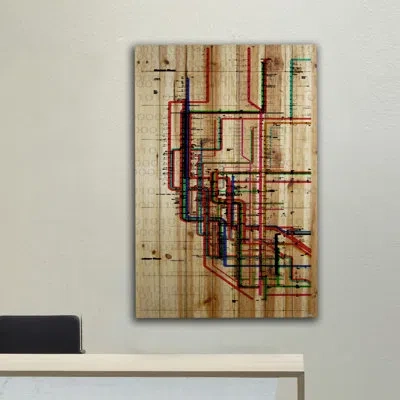 Parvez Taj 'subway' By  Painting Print On Natural Pine Wood In Green;red;pink;red,pink,green