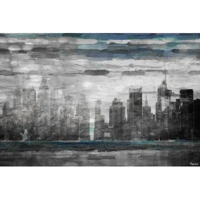 Parvez Taj 'sunset' By  Acrylic Painting Print On Wrapped Canvas In Blue;gray