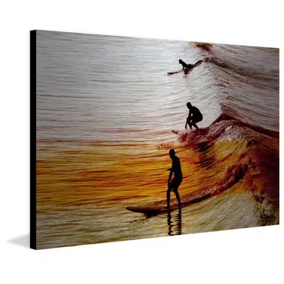 Parvez Taj Surfing The Wave By  - Print On Metal In Black;yellow;orange