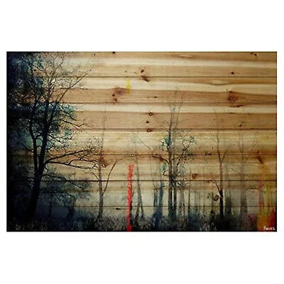 Pre-owned Parvez Taj Tall Tree Silhouette By  Painting Print On Natural Pine Wood In Regular