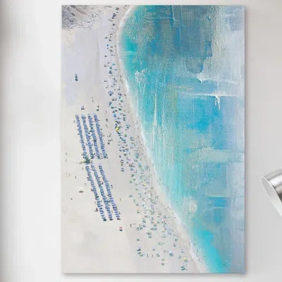 Parvez Taj 'the Coast' Painting Print On Wrapped Canvas In Blue;cream