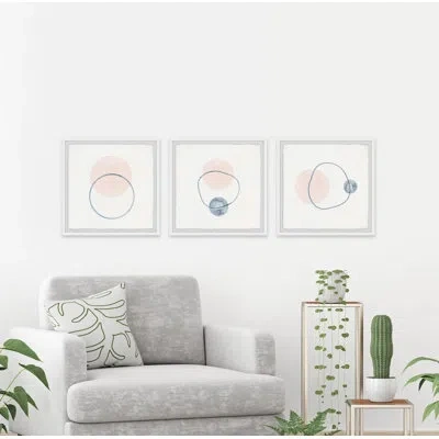 Parvez Taj Three Orbiting Circles Triptych In Pink,blue