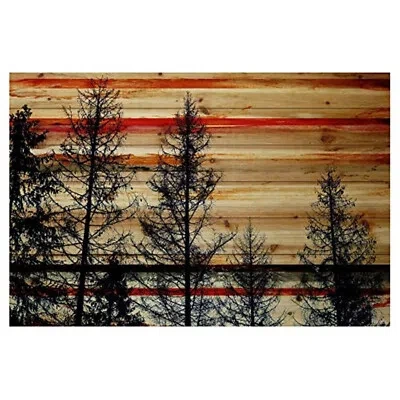 Pre-owned Parvez Taj Trees Against Red Sky By  Painting Print On Natural Pine Wood In Regular