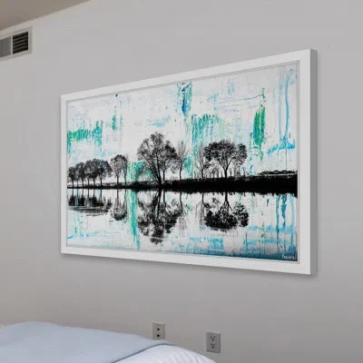Parvez Taj 'trees Reflect Green 2' - Picture Frame Painting Print On Paper In Black;gray
