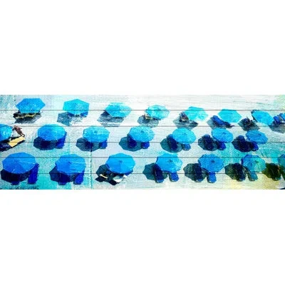 Parvez Taj 'umbrellas Blue' By  Painting Print On White Wood In Blue;teal Gray