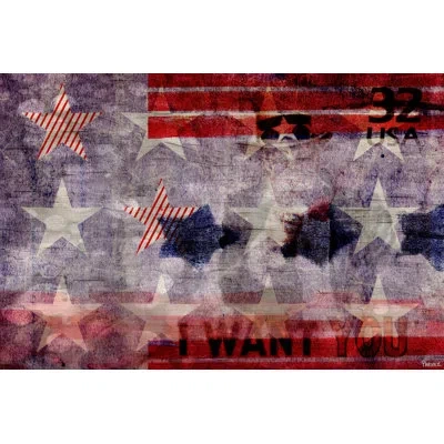 Parvez Taj 'uncle Sam' By  Painting Print On Wrapped Canvas In Blue;red;purple