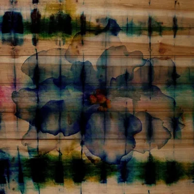 Parvez Taj 'water Color Petals' By  Painting Print On Natural Pine Wood In Blue;green;yellow