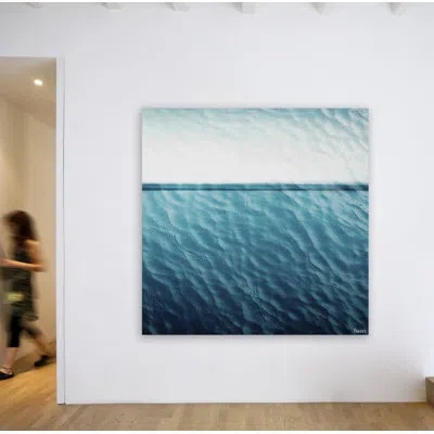 Parvez Taj 'waves' By  - Wrapped Canvas Print On Canvas In Blue;white