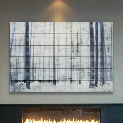 Parvez Taj 'winter Trees' By  - Painting Print On White Wood In Blue;white;gray