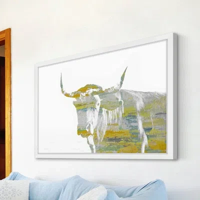 Parvez Taj 'yellow Steer' - Picture Frame Painting Print On Paper In White,yellow