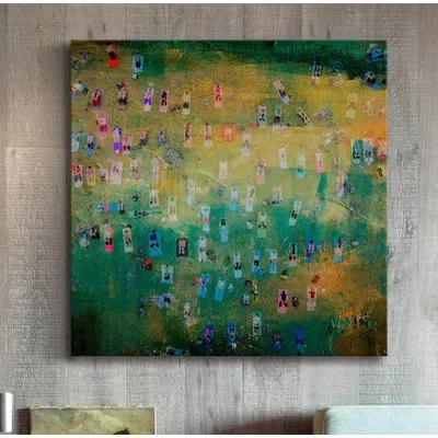 Parvez Taj 'yoga In The Park' By  Painting Print On Wrapped Canvas In Blue;green;yellow