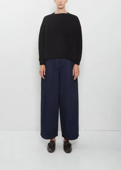Pas De Calais 11.5 oz Natural Slub Denim Cropped Wide Pants In Blue