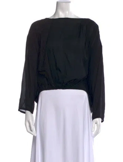 Pre-owned Pas De Calais Bateau Neckline Long Sleeve Top In Black