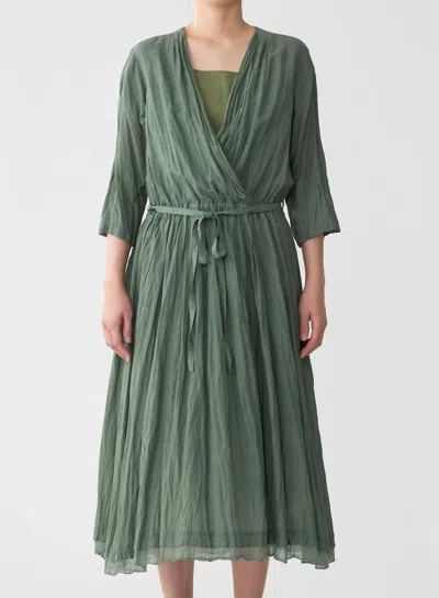 Pre-owned Pas De Calais Botanical Dye Belted Dress For Women In Green