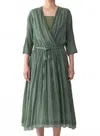 Pas De Calais Botanical Dye Belted Dress In Green In Green