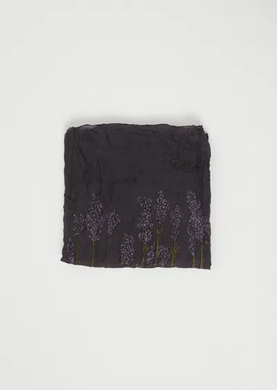 Pas De Calais Cotton Silk Lavender Print Scarf In Charcoal